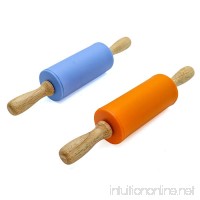 Rugjut 2 Pack Mini Rolling Pin  Kids Size Wooden Handle Rolling Pin Non-Stick Silicone Rolling Pins(Blue Orange) - B0798Q97VG
